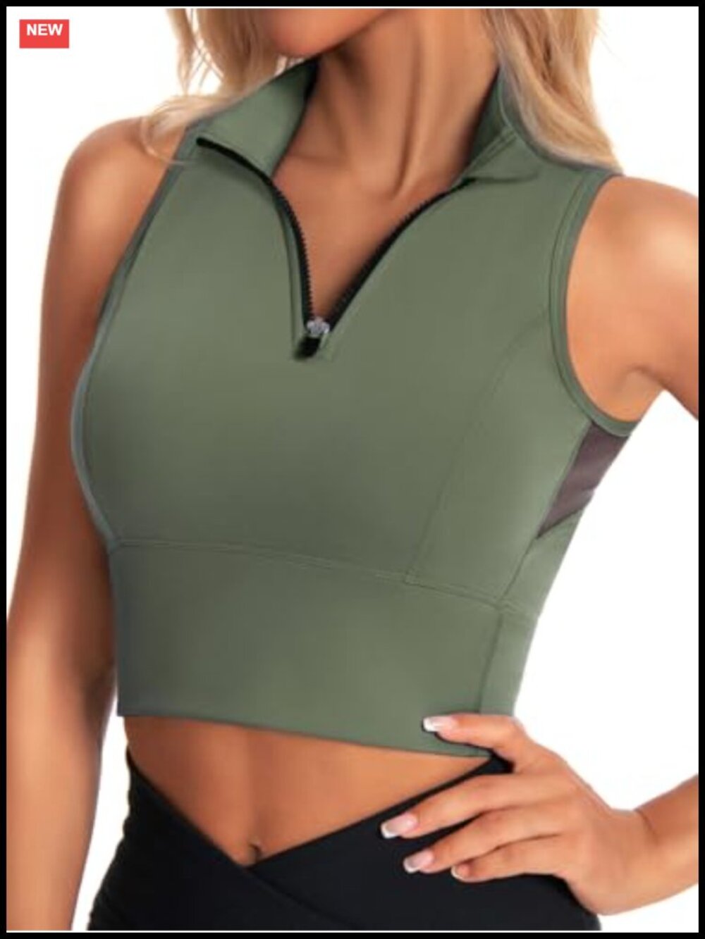 AARYA Zip Front Cropped Workout Tank Top with Built in Bra for Women